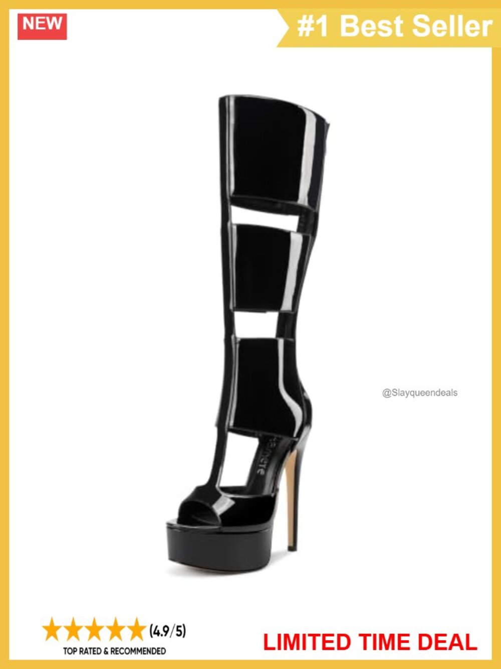 Gladiator Sandals Knee-High Stiletto Heels Peep Toe Faux Leather Women's
